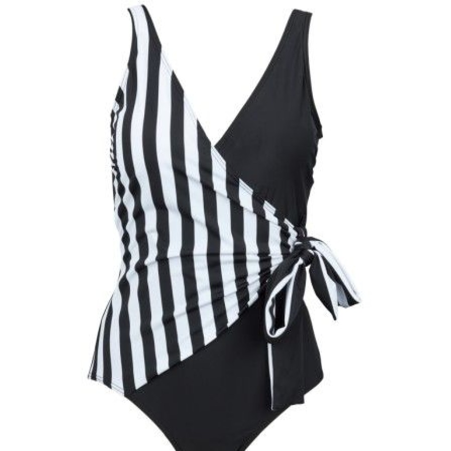 Lingeri/Nattoj Missya Badetoj | Missya Monaco Swimsuit - Sort/Hvid Stribet Badedragt 14659 Black/White