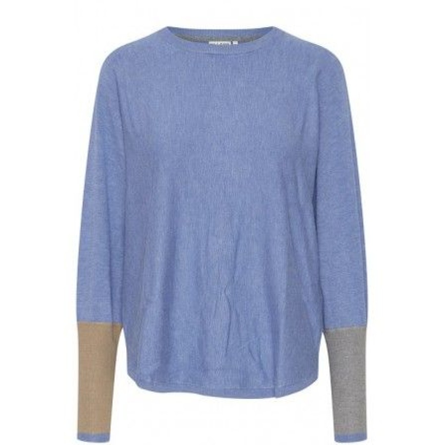 Overdele Pulz | Pulz Pzsara Batwing Pullover - Lysebla/Beige Strik Bluse 50207878 Blue Bonnet Melange