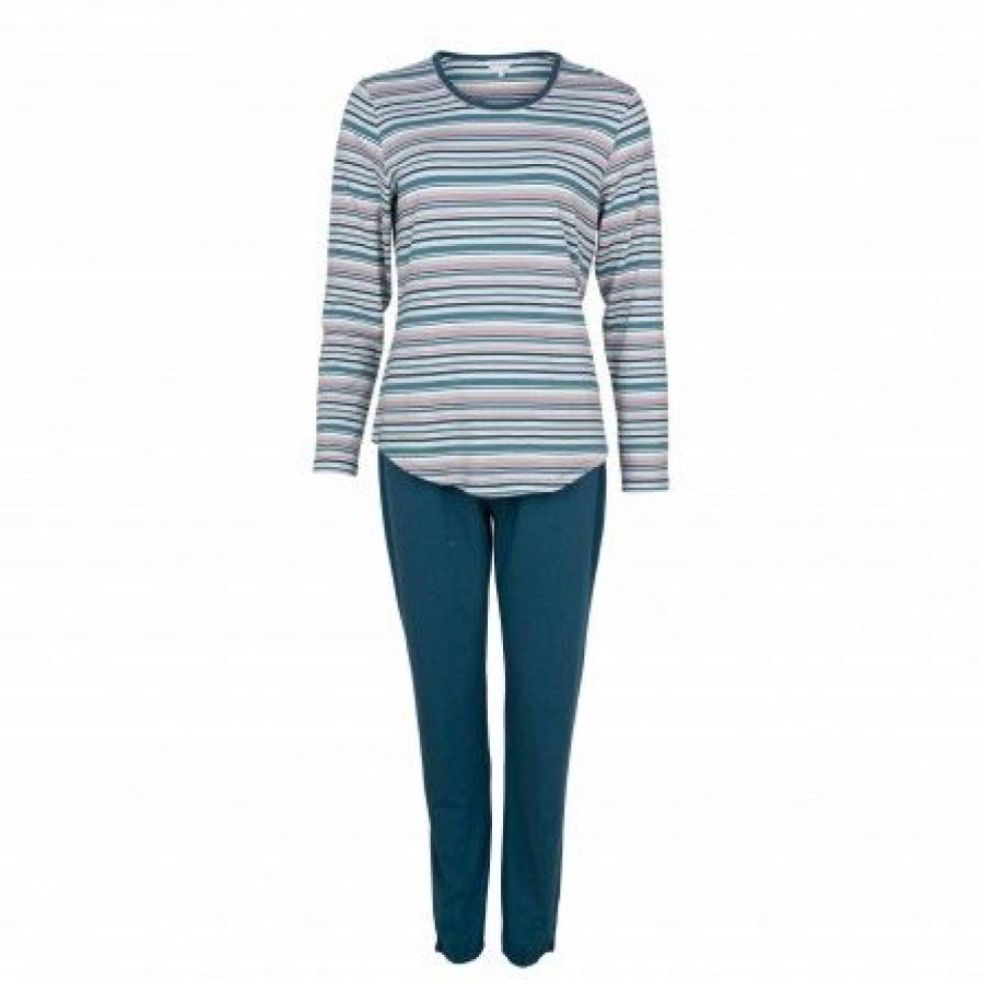 Lingeri/Nattoj Lady Avenue Lingeri | Lady Avenue Bamboo Long Sleeve Pyjamas - Petrol Pyjamas 75-1282 Petrol Stripe