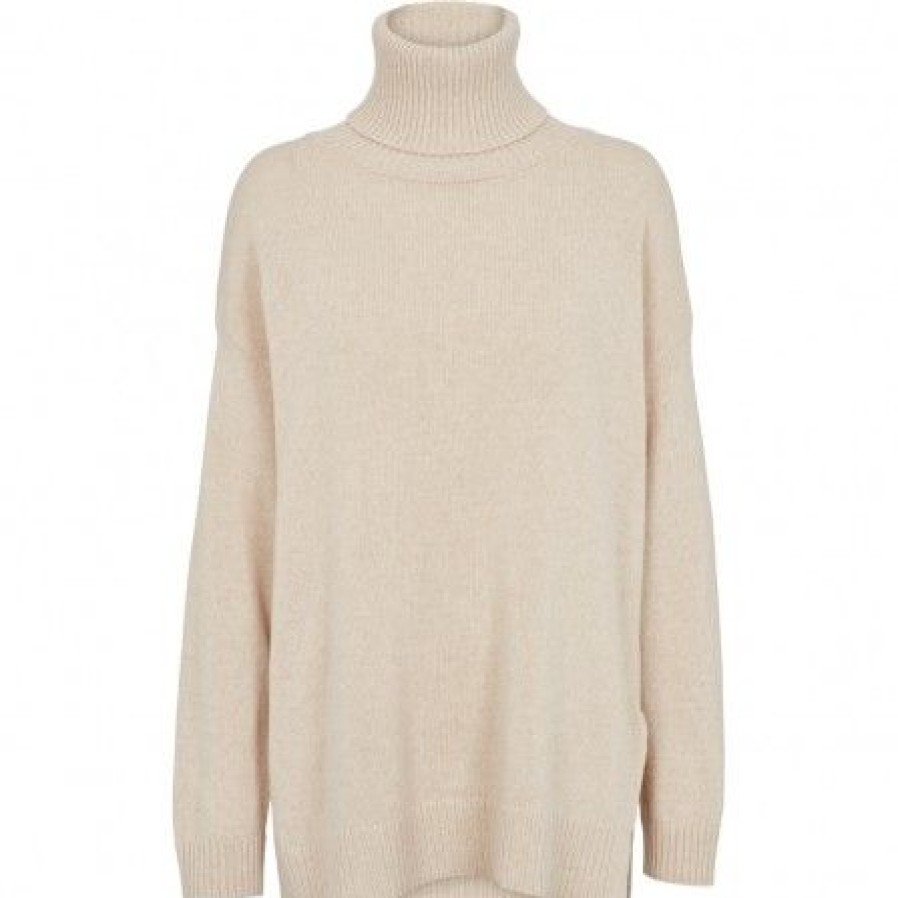 Overdele Basic Apparel | Basic Apparel Line T-Neck - Rullekrave Strik Banew240-02 Naturel Melange