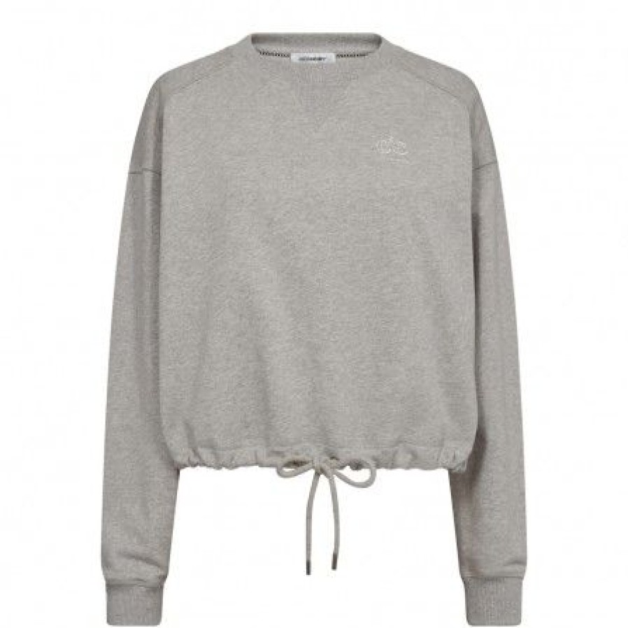 Overdele Co'couture | Co Couture Cleancc Crop Tie Sweat - Lysegra Sweatshirt 37018 Grey Melange