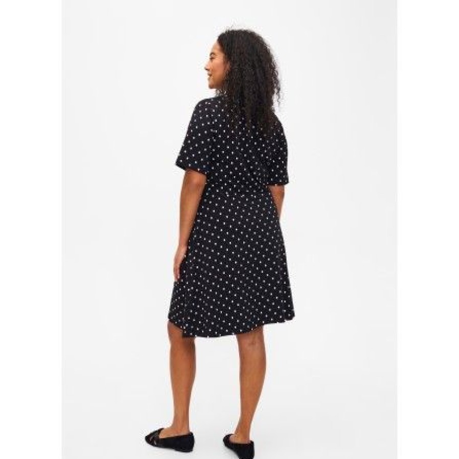 Plus Size Zizzi | Zizzi Vpolly S/S Dress - Prikket Kjole V50036H Black W White Dot