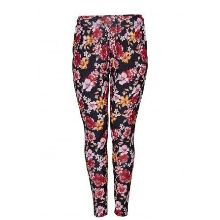 Underdele Zoey | Zoey Edith Pants - Rod Printet Buks 232-4410 Black Flowerprint