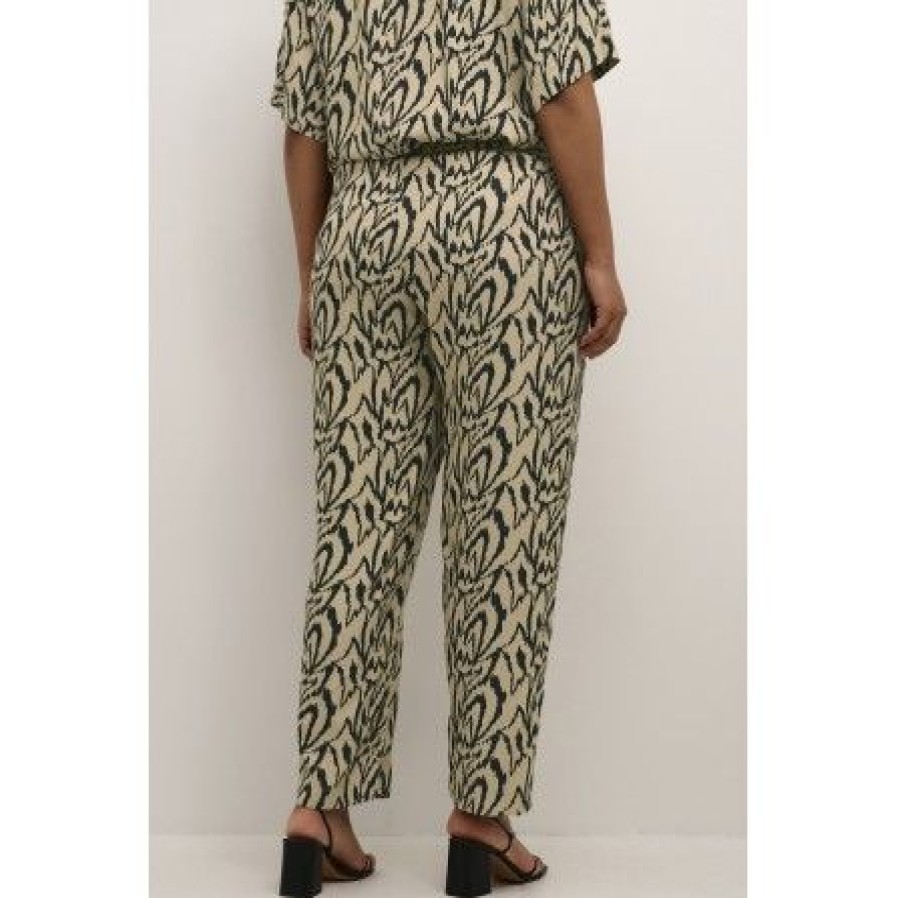 Plus Size Kaffe Curve | Kaffe Curve Kccecilie 7/8 Pants - Dyreprintede Bukser 10581512 Sand/Black Graphic