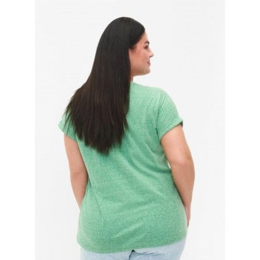 Overdele Zizzi | Zizzi Vava S/S Loose Tee - Gron Melange T-Shirt M57504C Jolly Green Melange