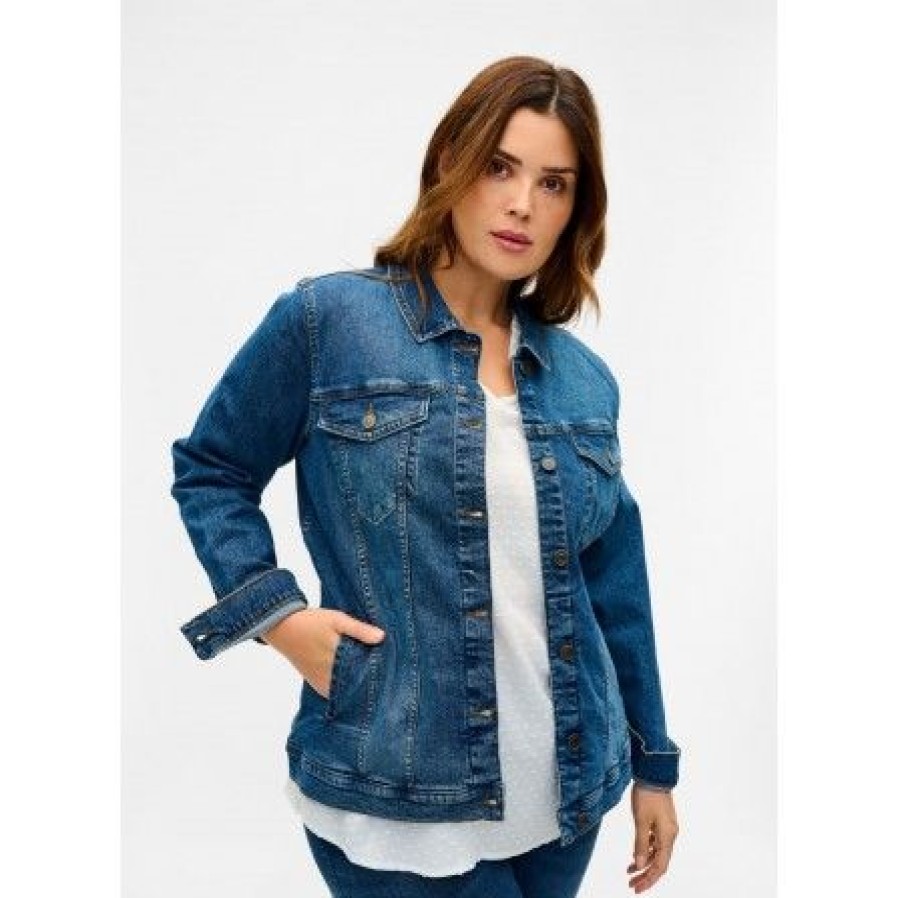 Overtoj Zizzi | Zizzi Jalli L/S Jacket - Bla Denim Jakke J10904A Blue Denim