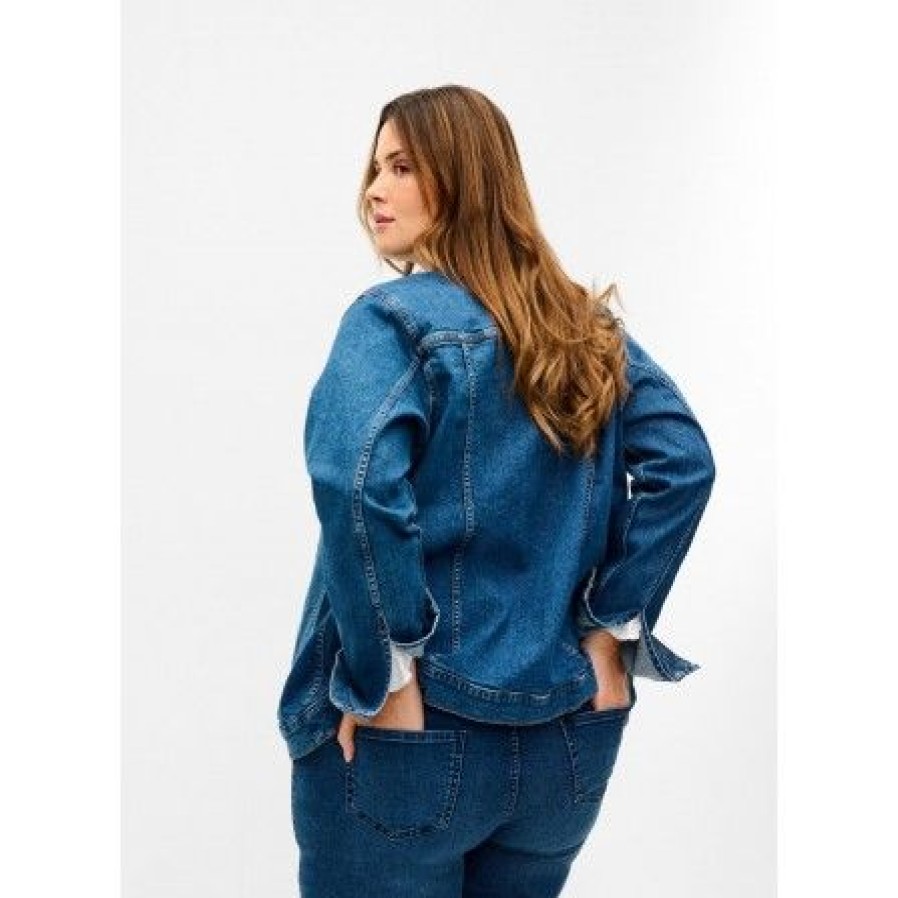 Overtoj Zizzi | Zizzi Jalli L/S Jacket - Bla Denim Jakke J10904A Blue Denim