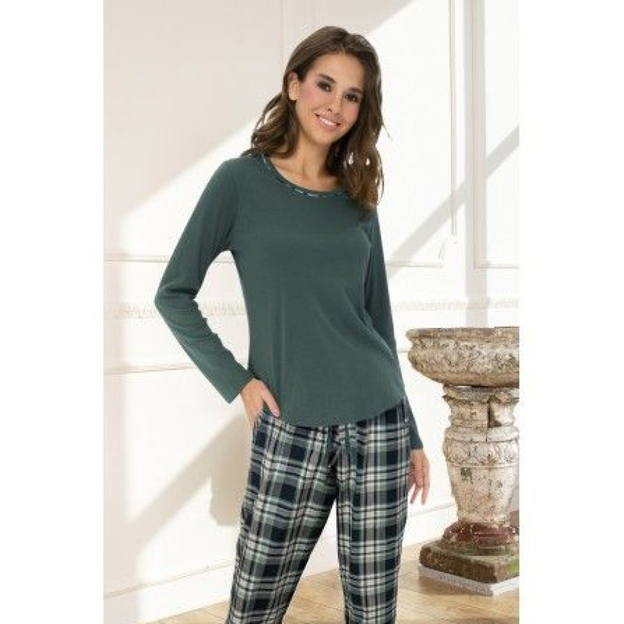 Lingeri/Nattoj Lady Avenue Lingeri | Lady Avenue Cotten Flannel Pyjamas - Gron Pyjamas 83-1286 Forrest